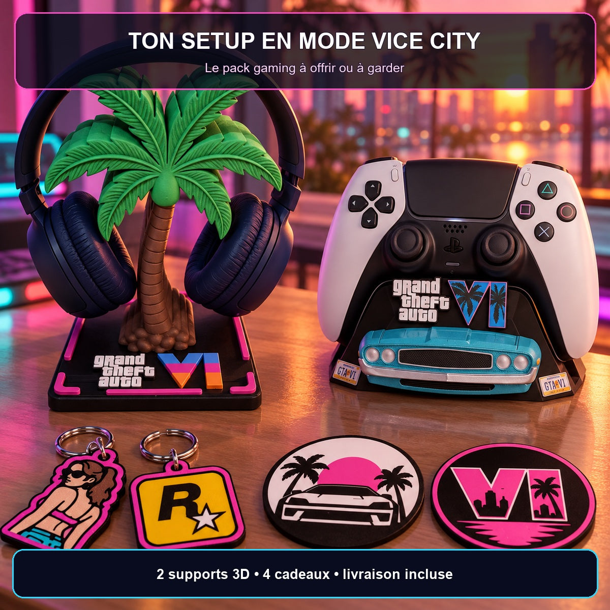 Mise en scène du pack gaming Vice City