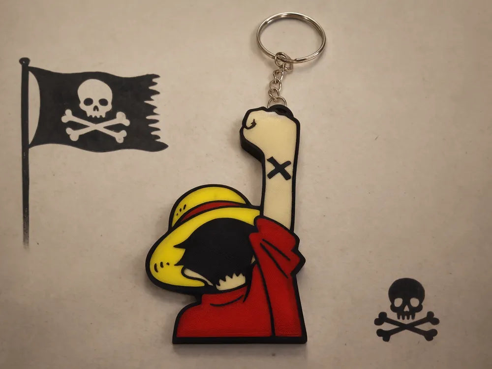 Porte-clés Luffy photographié avec un décor One Piece