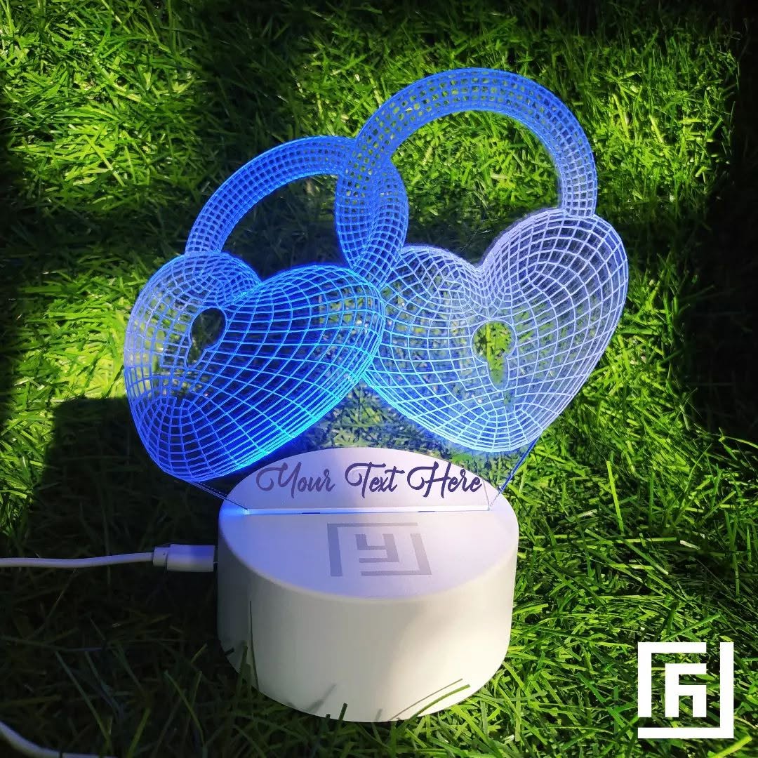 Lampe LED 3D Couple Cœurs Entrelacés 💕 Personnalisée