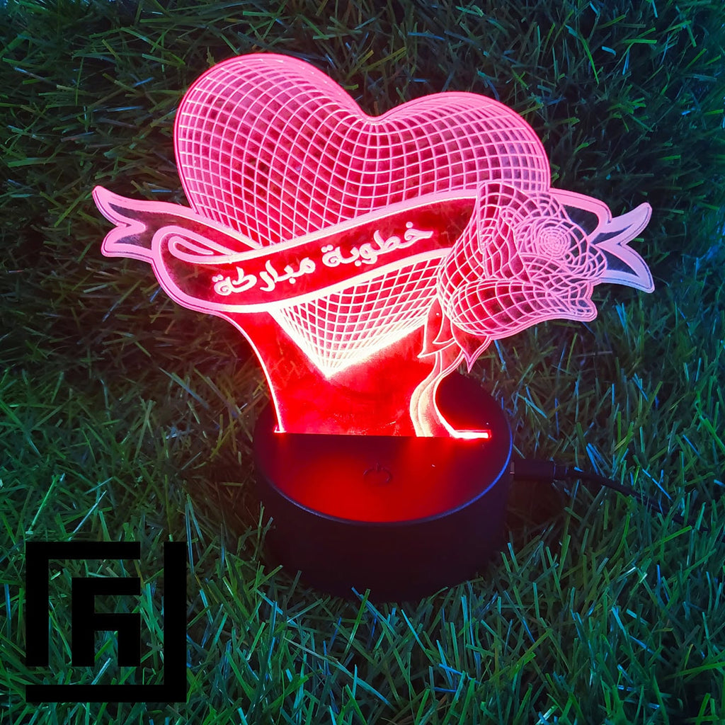 Lampe LED 3D Couple Cœur & Rose 🌹 Personnalisée