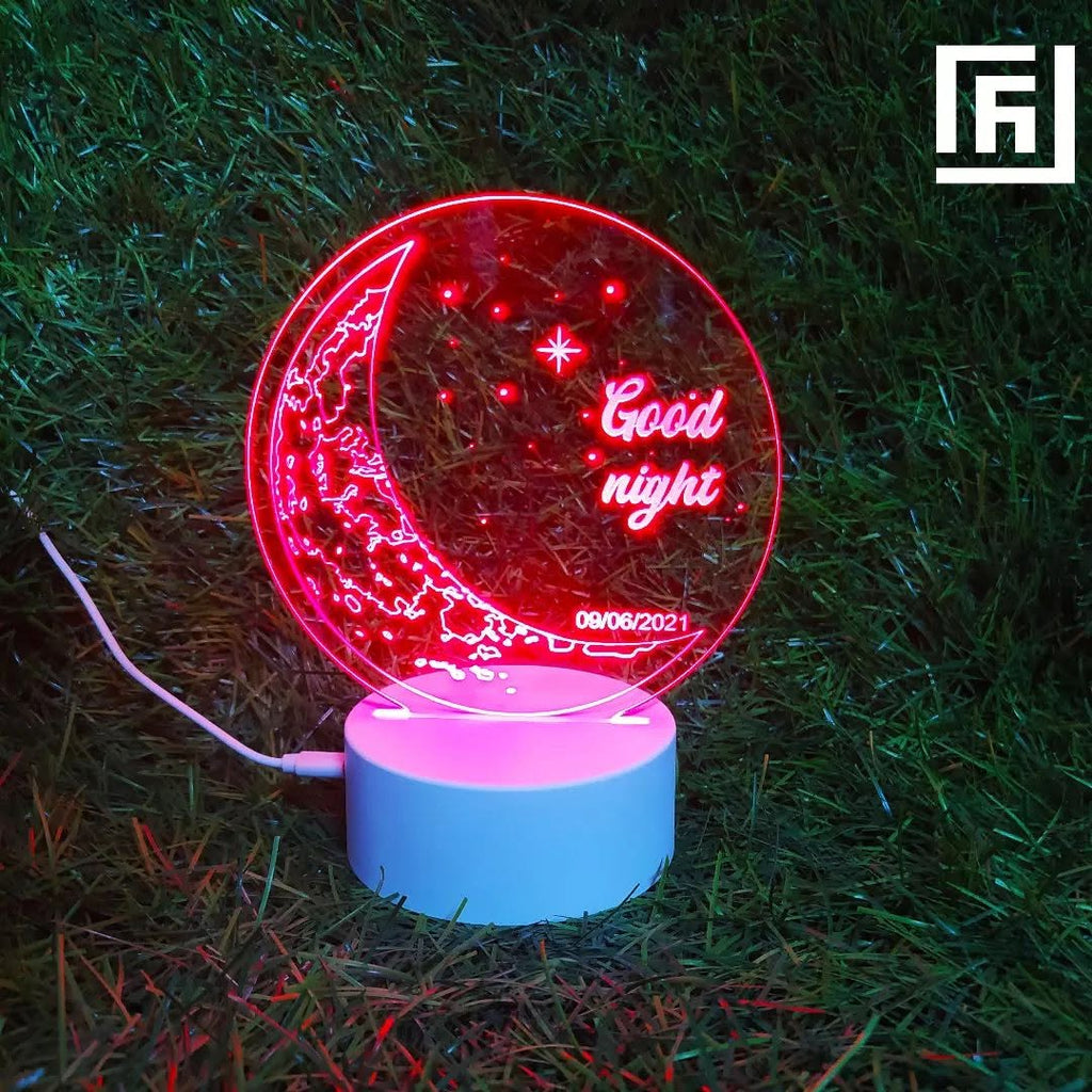 Lampe LED 3D Couple Croissant & Cœur 🌙 Personnalisée