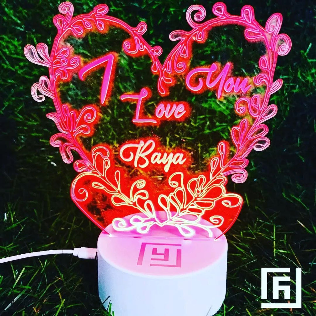 Lampe LED 3D Couple Cœur Rond Prénoms ❤️ Personnalisée