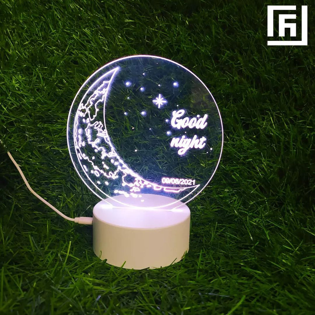 Lampe LED 3D Couple Croissant & Cœur 🌙 Personnalisée