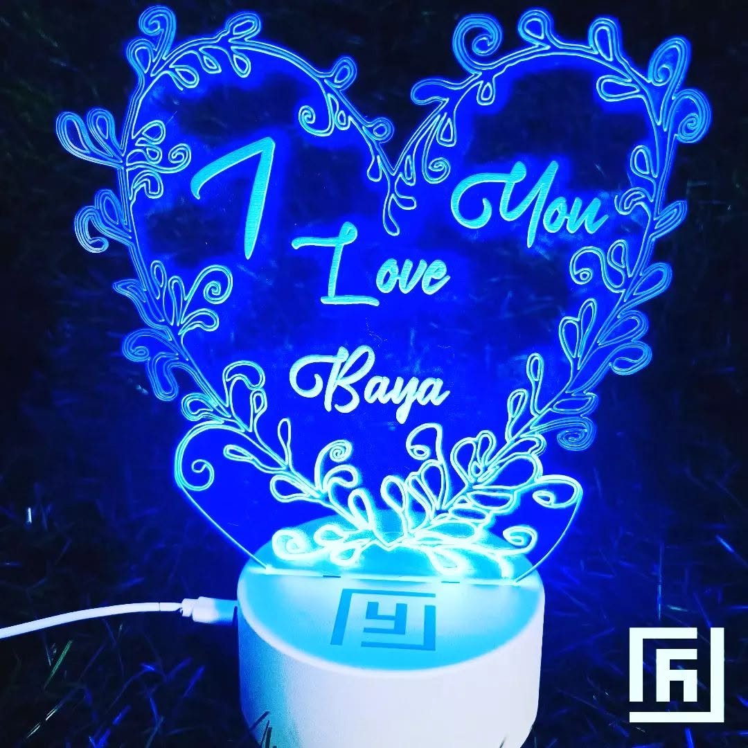 Lampe LED 3D Couple Cœur Rond Prénoms ❤️ Personnalisée