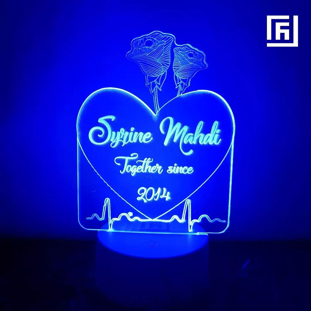 Lampe LED 3D Couple Cœur Palmier 🌴 Personnalisée