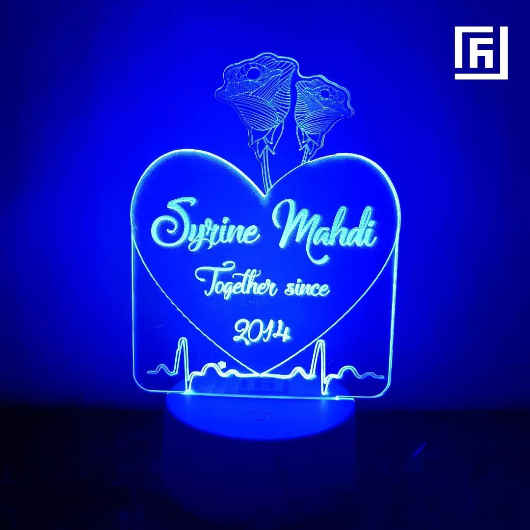 Lampe LED 3D Couple Cœur Palmier 🌴 Personnalisée