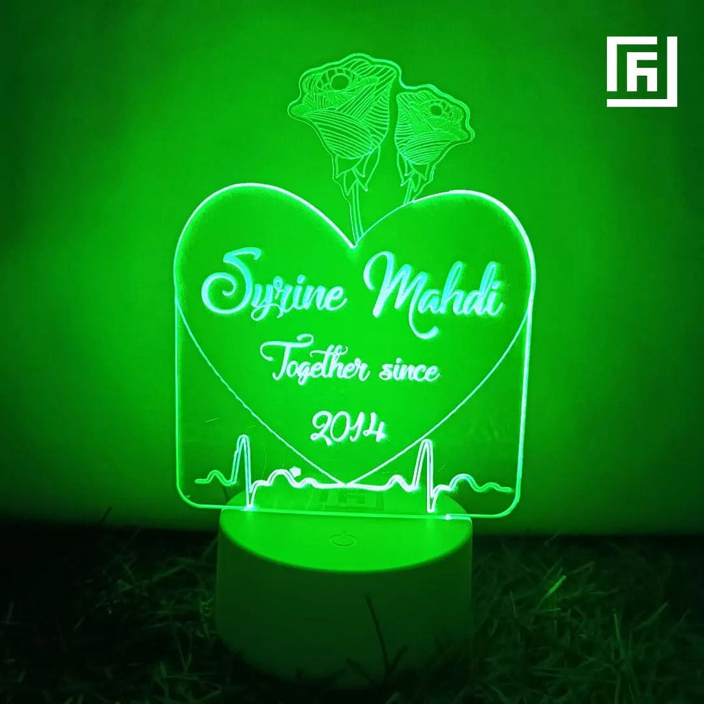 Lampe LED 3D Couple Cœur Palmier 🌴 Personnalisée