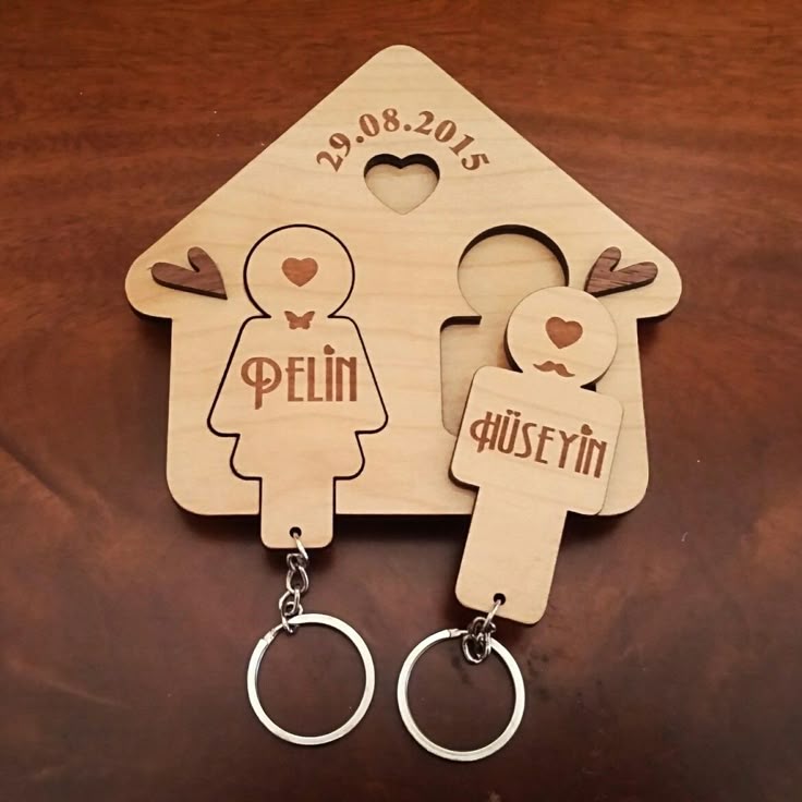 Porte-clés Couple en Bois ❤️ Gravé