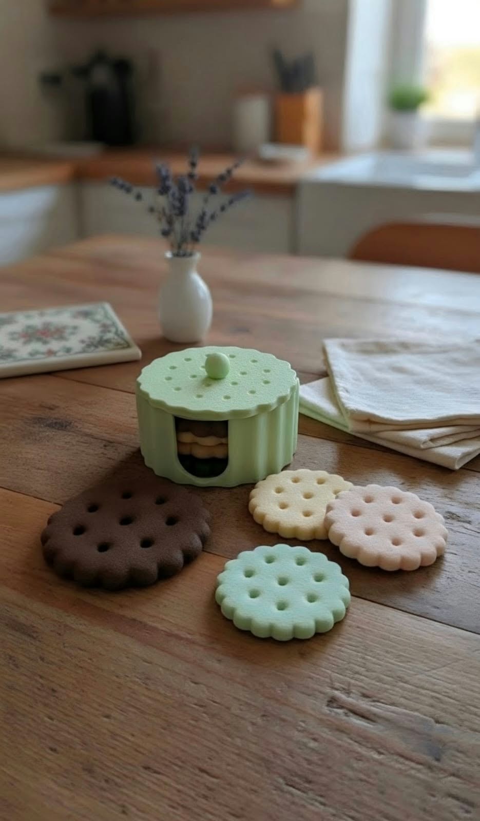 Lot de 4 Dessous de Verre Biscuit Dentelle & Sa Boîte Assortie