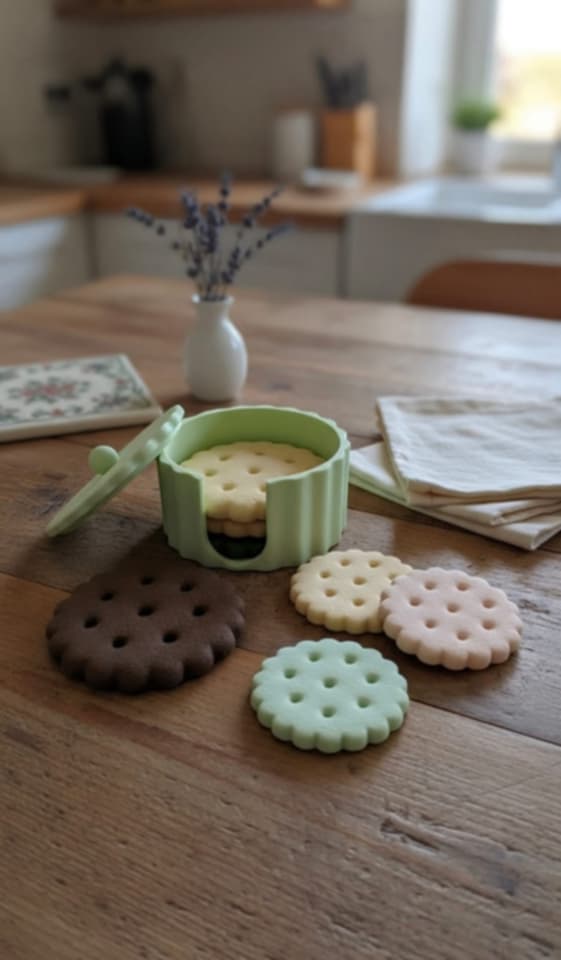 Lot de 4 Dessous de Verre Biscuit Dentelle & Sa Boîte Assortie
