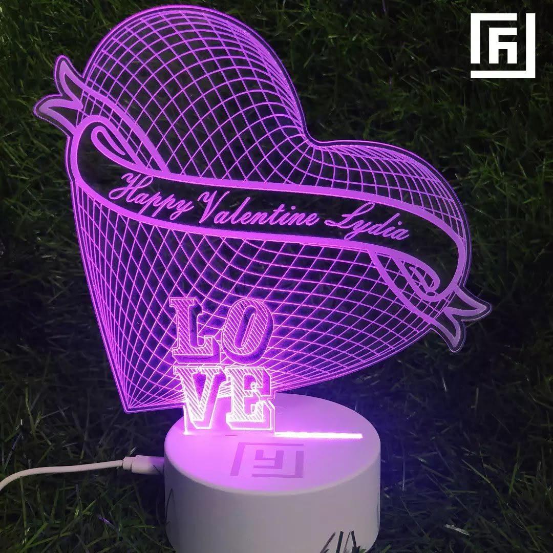 Lampe LED 3D Couple Grands Cœurs ❤️ Personnalisée
