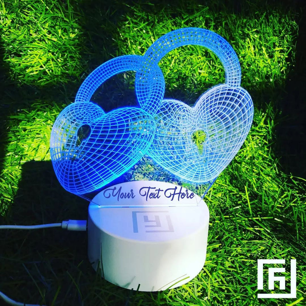 Lampe LED 3D Couple Cœurs Entrelacés 💕 Personnalisée