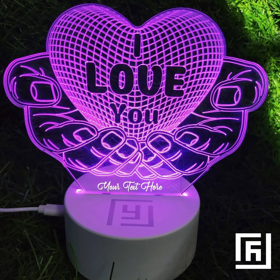 Lampe LED 3D Couple Love & Ailes 💞 Personnalisée