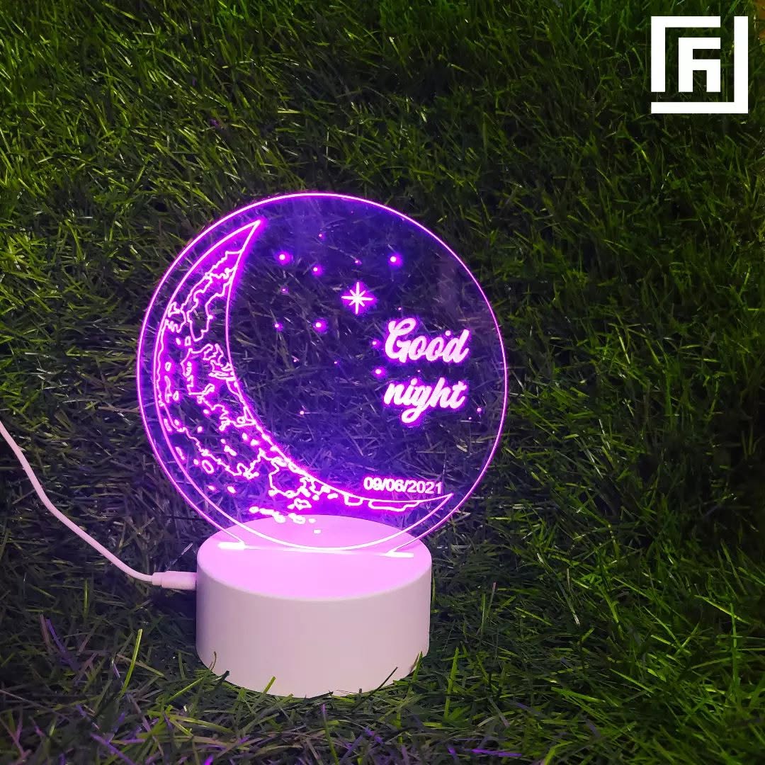 Lampe LED 3D Couple Croissant & Cœur 🌙 Personnalisée