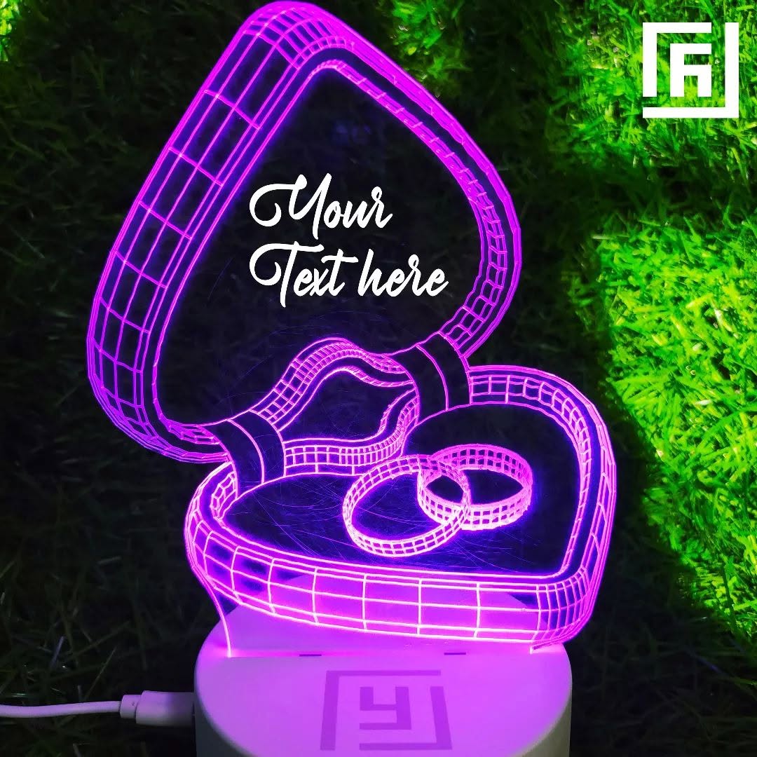 Lampe LED 3D Couple Cadre Cœur 🖼️ Personnalisée