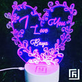 Lampe LED 3D Couple Cœur Rond Prénoms ❤️ Personnalisée