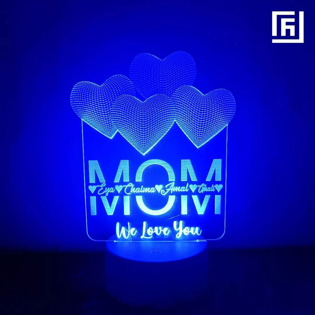 Lampe LED 3D MOM We Love You ❤️ Personnalisée