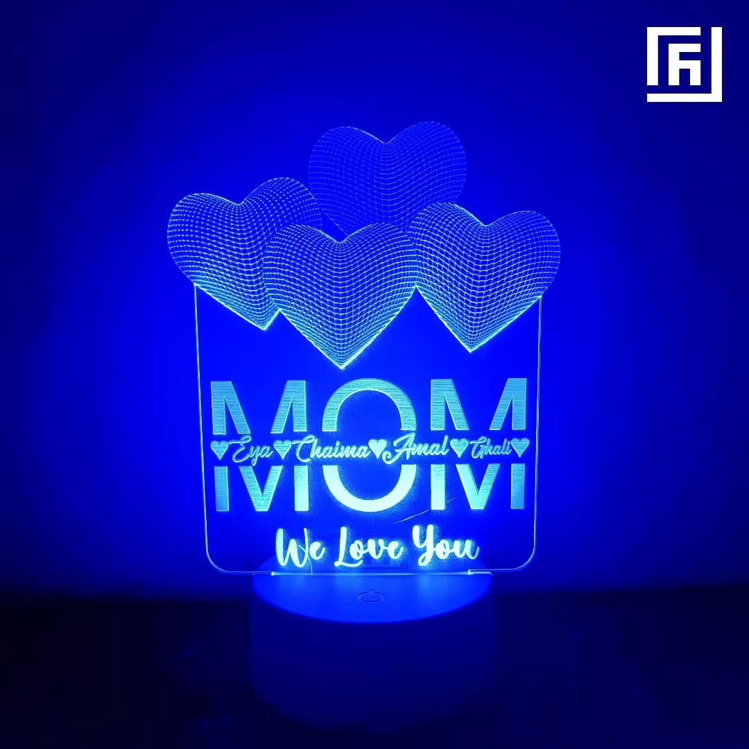 Lampe LED 3D MOM We Love You ❤️ Personnalisée