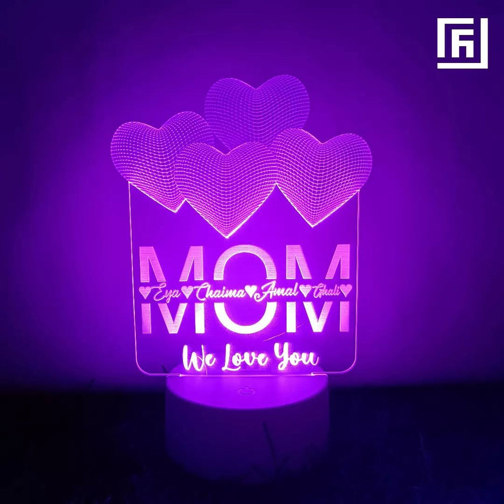 Lampe LED 3D MOM We Love You ❤️ Personnalisée