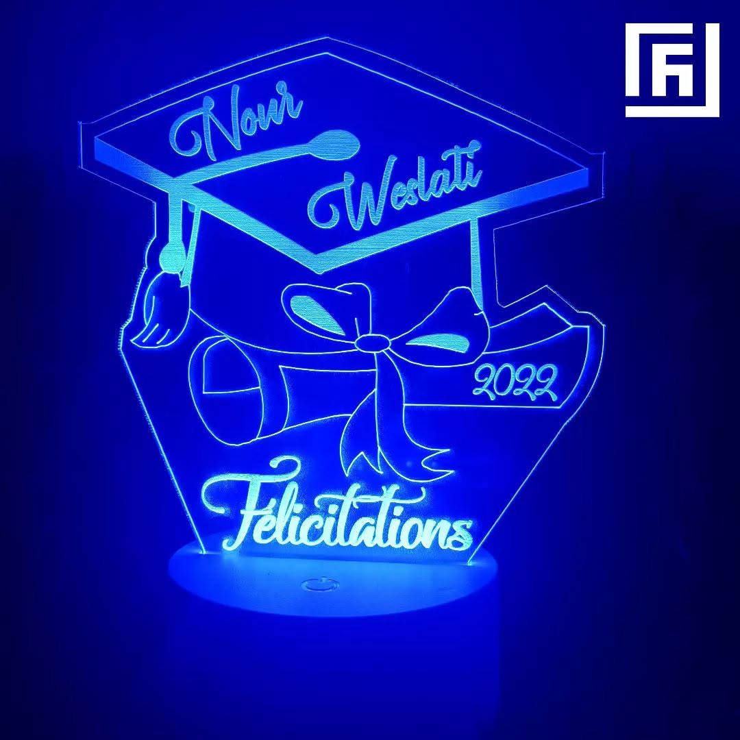 Lampe LED 3D Diplôme & Réussite 🎓 Personnalisée