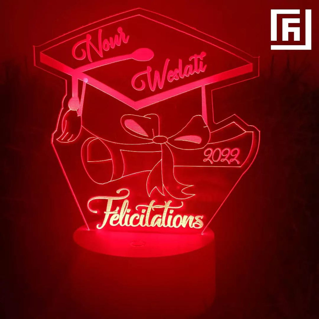 Lampe LED 3D Diplôme & Réussite 🎓 Personnalisée