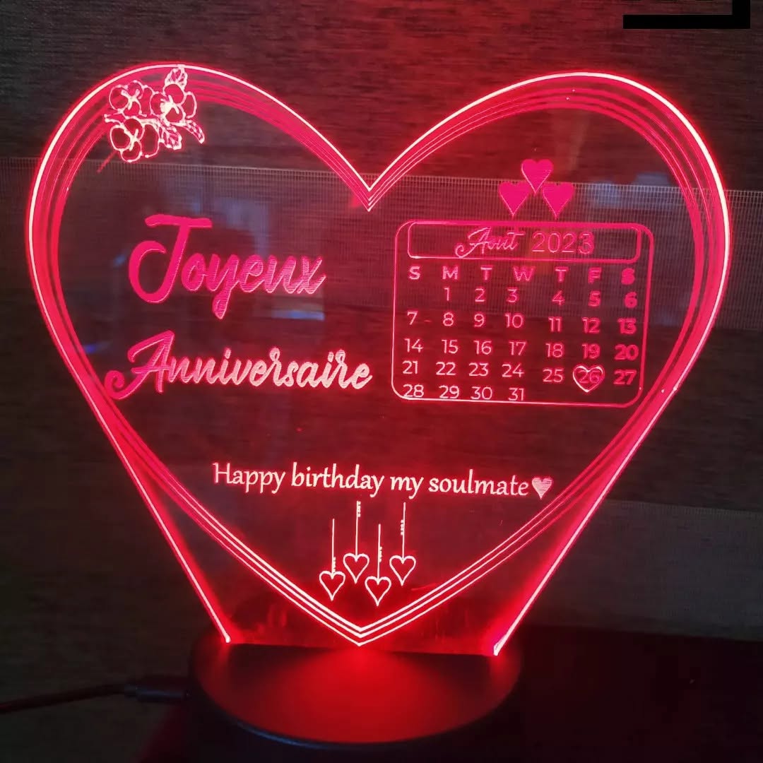 Lampe LED 3D Joyeux Anniversaire 🎂 Personnalisée