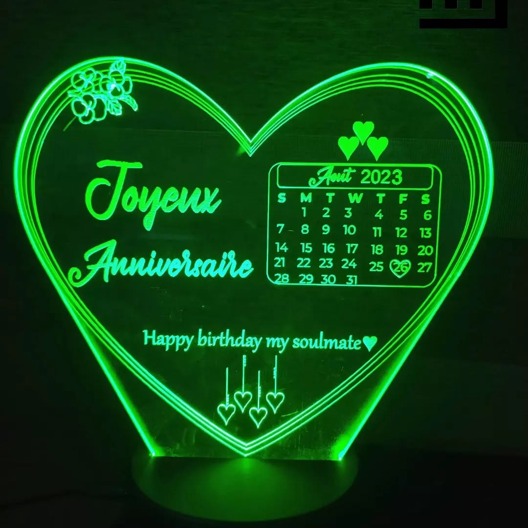 Lampe LED 3D Joyeux Anniversaire 🎂 Personnalisée