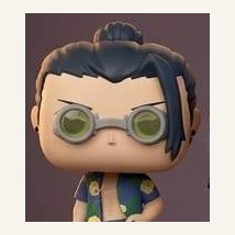 Figurine JJK – lunettes vertes, cheveux noirs – détail de la photo originale