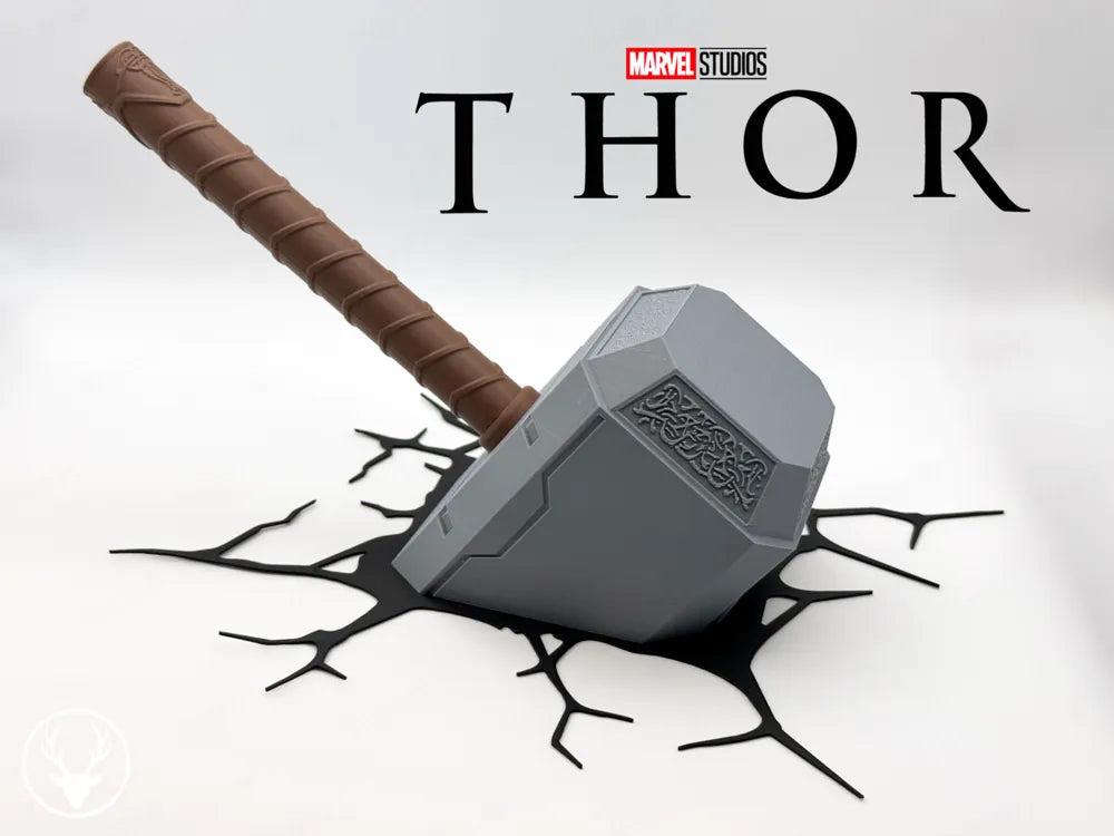 Marteau de Thor mural avec effet fissures — visuel du créateur Stag 3D